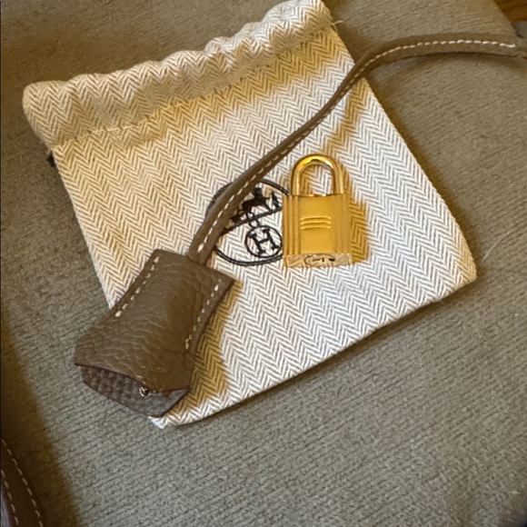 Taupe Leather Top-Handle Satchel with Gold Hardware - Picture 4 of 6